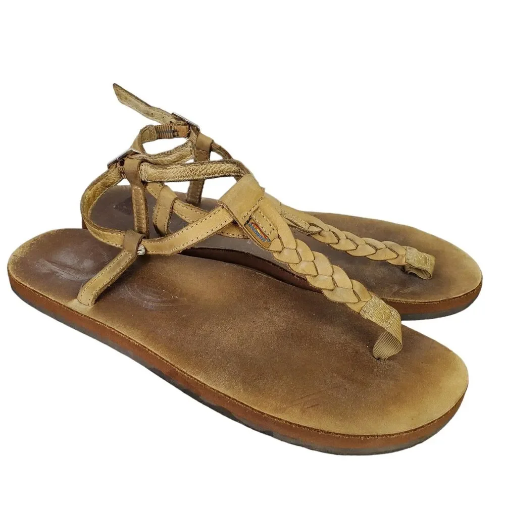 Rainbow Women's Tan Braided Thong T Strap Sandals Sz L 7.5 - 8.5